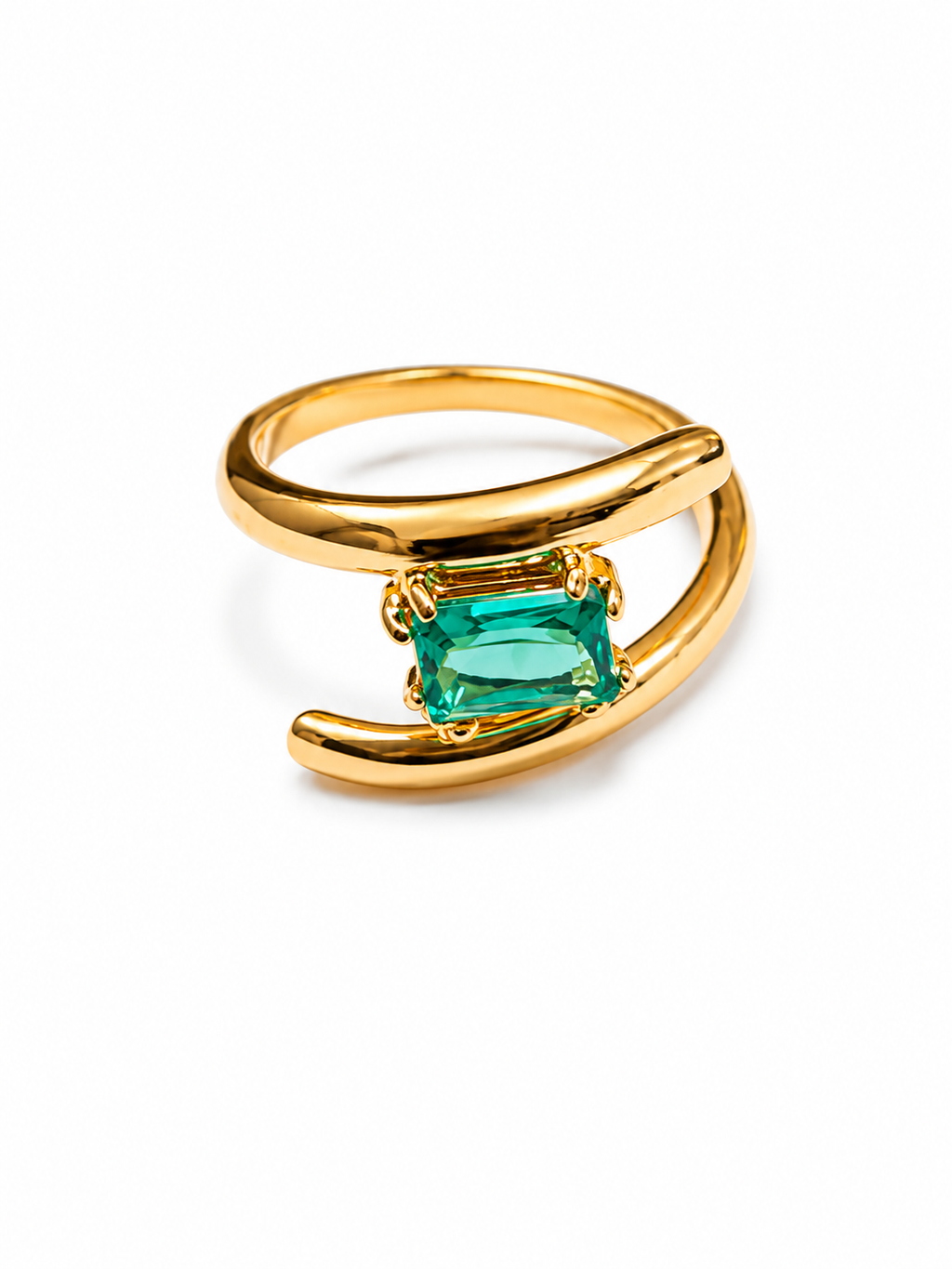 Anillo Dorado Celeste con Cristal Rectangular