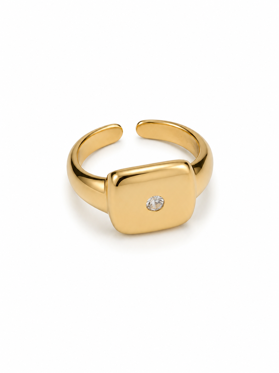 Anillo Sello Dorado con Zirconia Central – Elegancia Minimalista