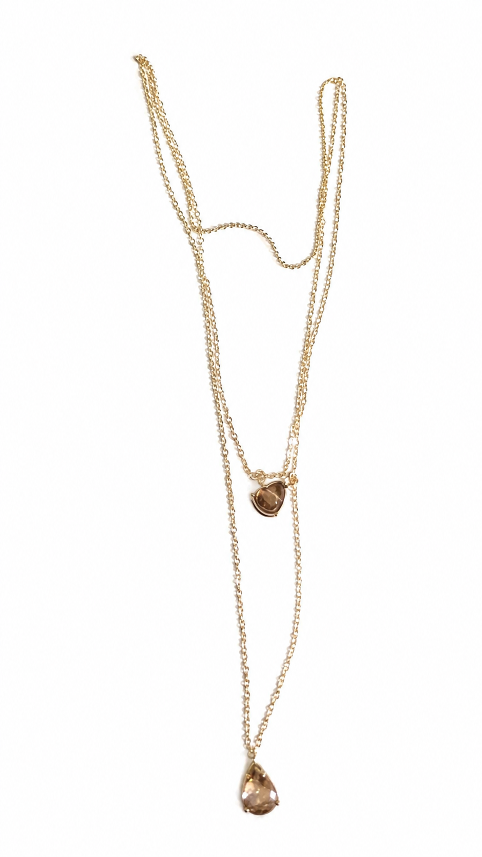 Collar Triple Dorado con Doble Gota de Cristal