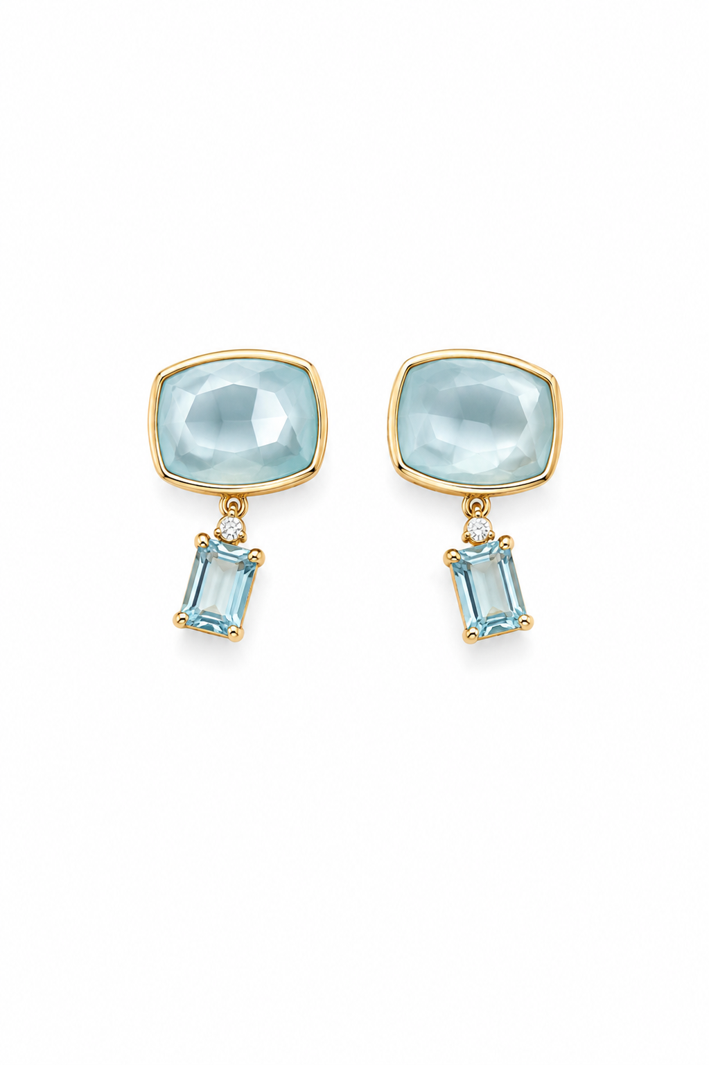 Aros Dorados Celeste con Doble Cristal