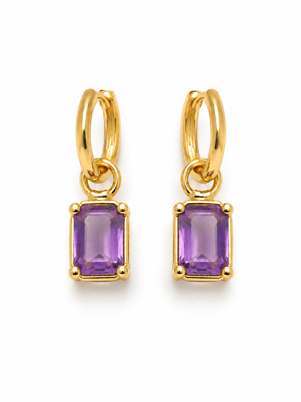 Aros Argolla Click Dorados con Piedra Rectangular Engastada