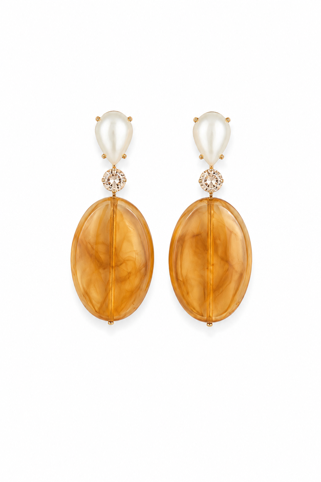 Aros Ámbar con Perla Gota y Cristal
