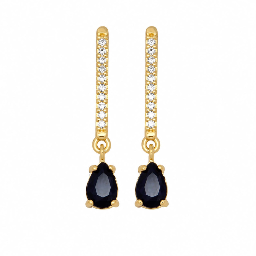 Aros Dorados Colgantes con Gota Negra