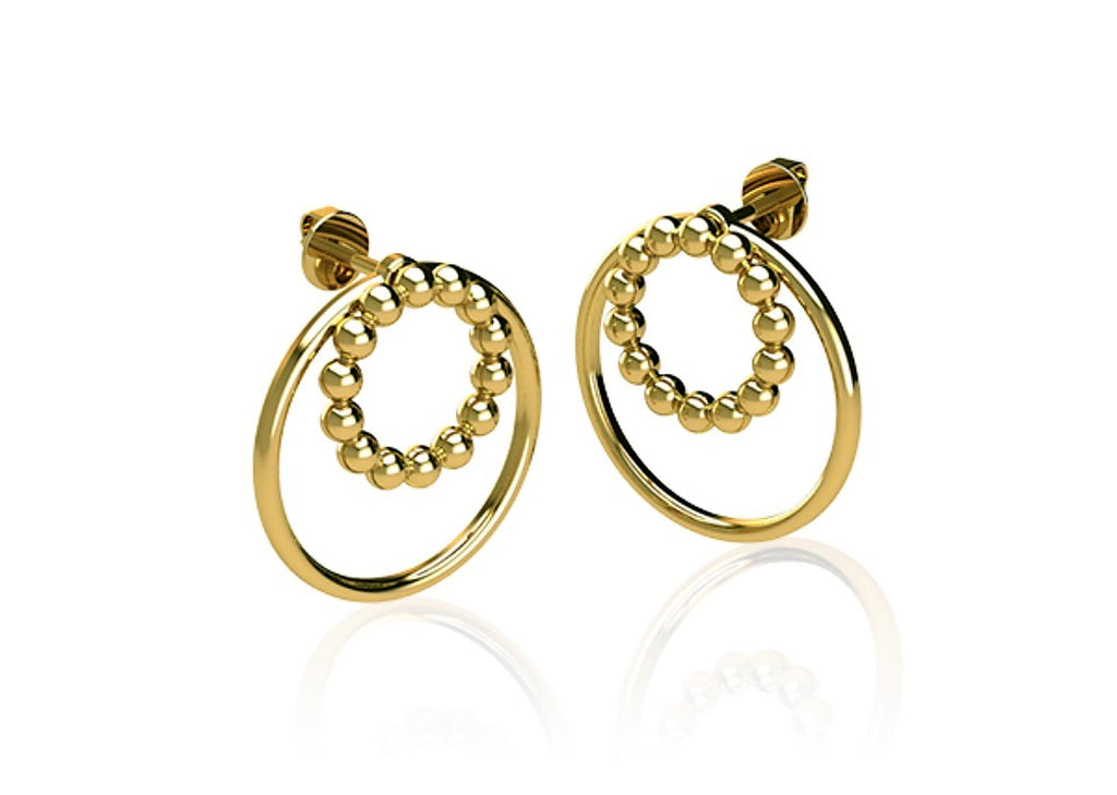 BB3207OU — fotografía original mejorada de aros dorados doble círculo con esferas