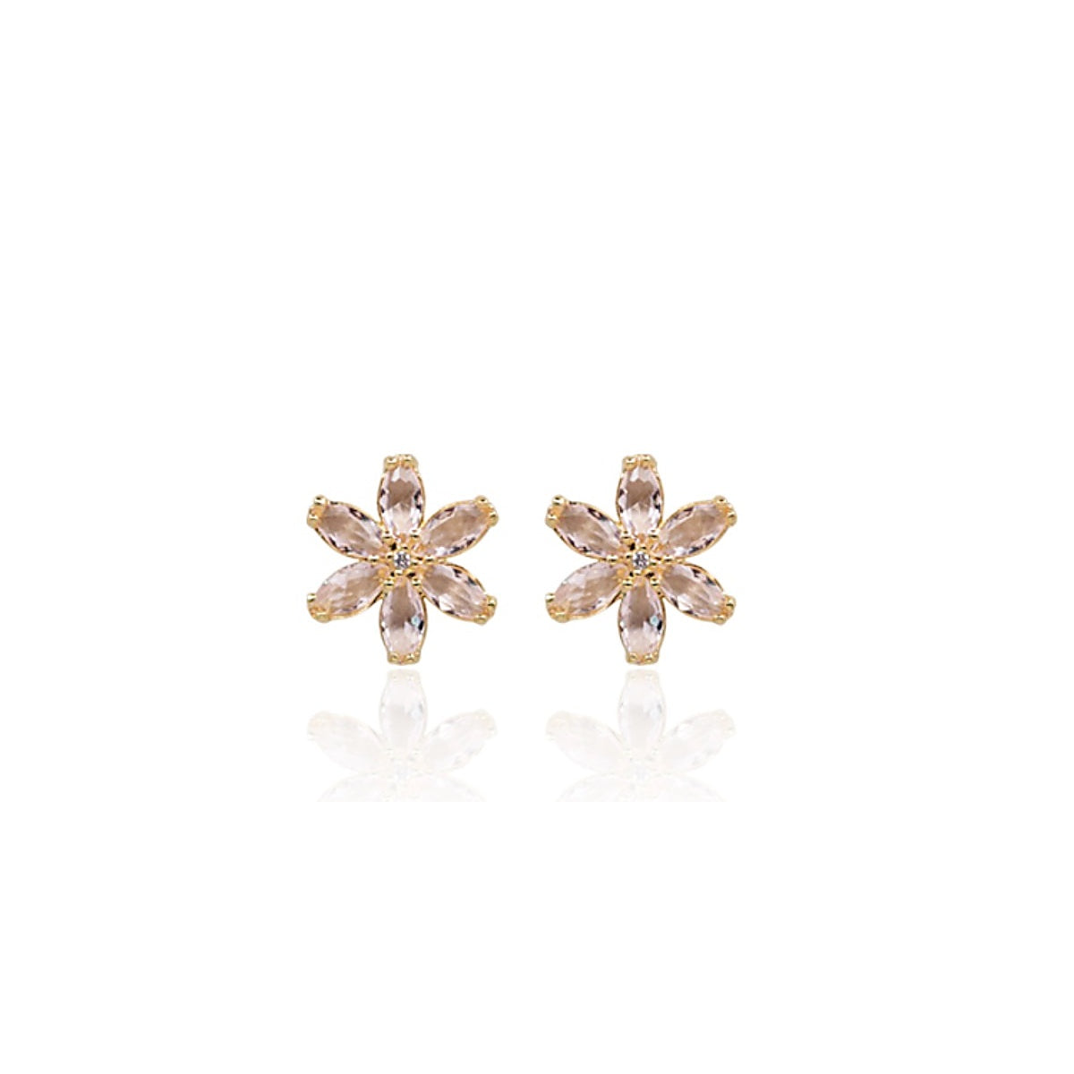 BB3355OU — fotografía original Bruna mejorada de aros flor dorada con seis cristales rosa pálido
