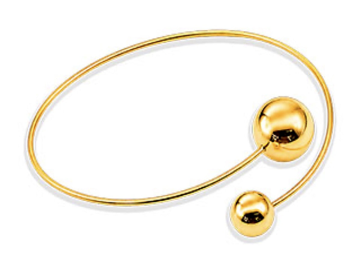 BP0549OU fotografía original mejorada de pulsera rígida dorada abierta con dos esferas de distinto tamaño
