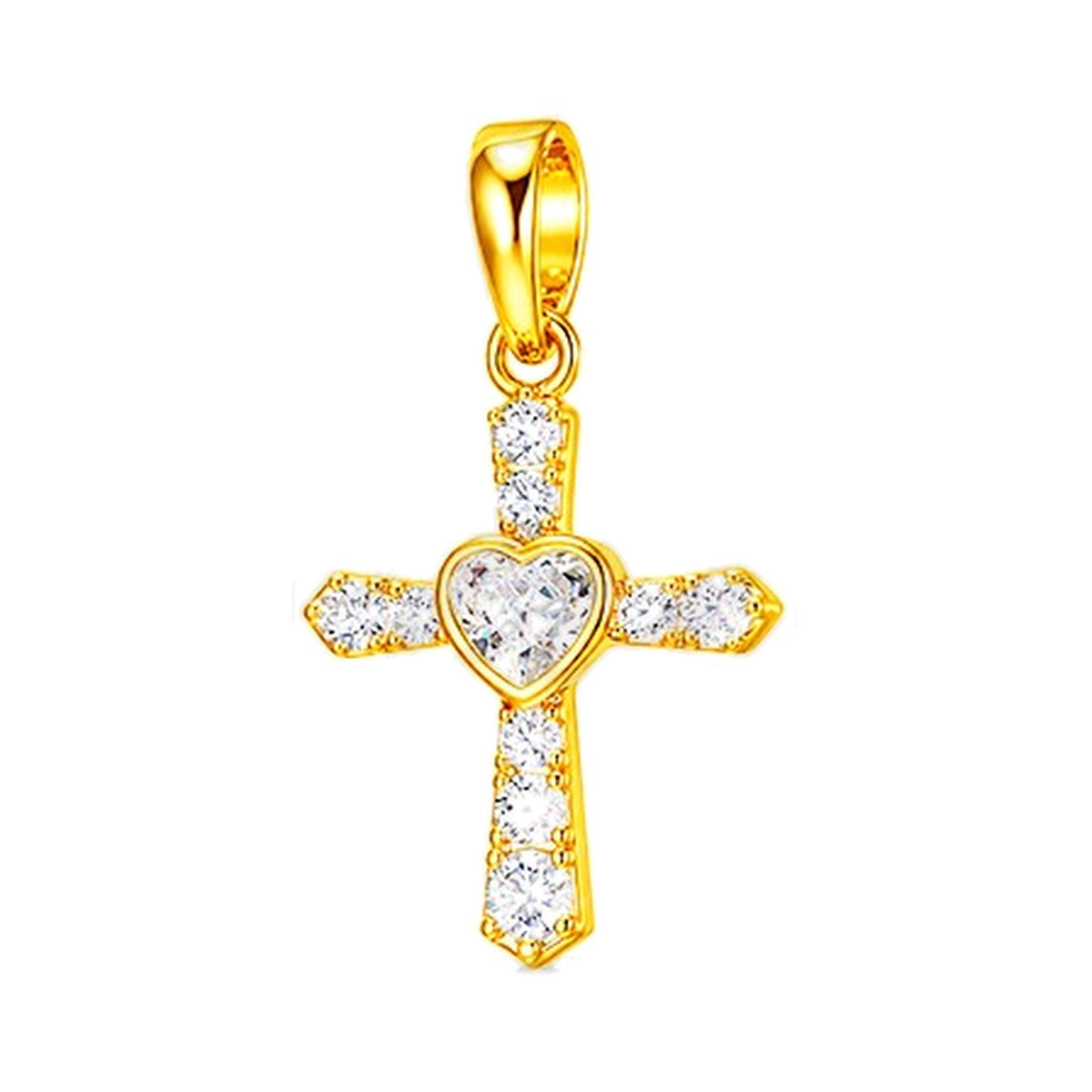 Colgante Cruz Corazón Lumière dorado con circonitas – CC WOMAN